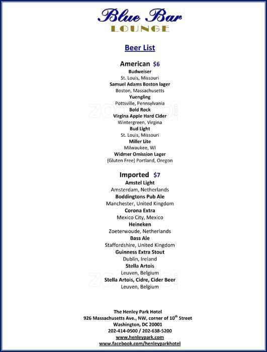 Carta de Blue Bar
