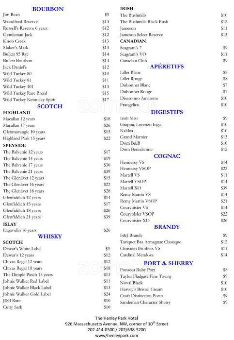 Carta de Blue Bar