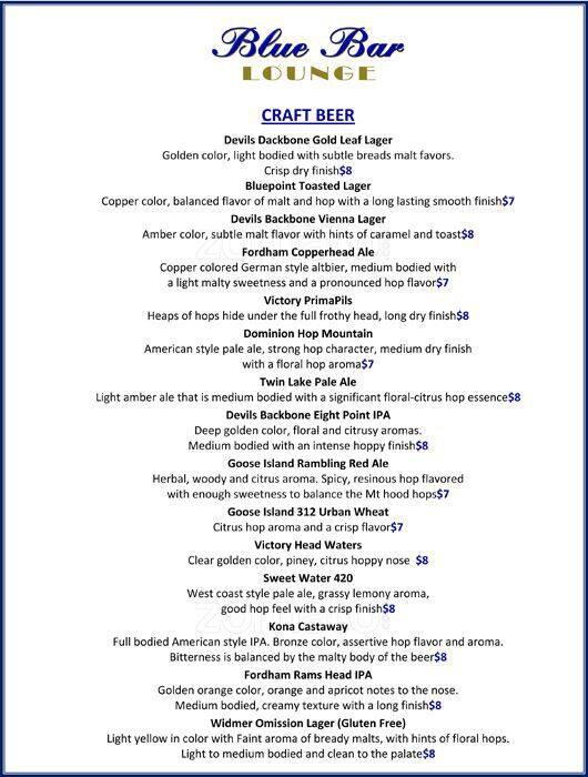 Carta de Blue Bar