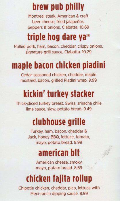 Applebee's menu