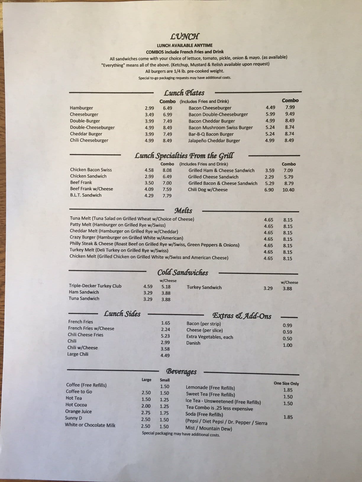 Menu at White Knight Diner restaurant, St. Louis