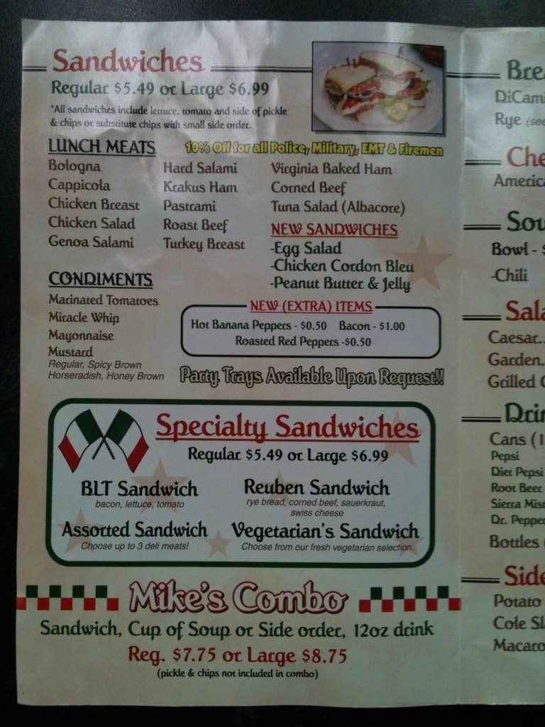 Mike's Deli Sandwiches Menu Urbanspoon/Zomato