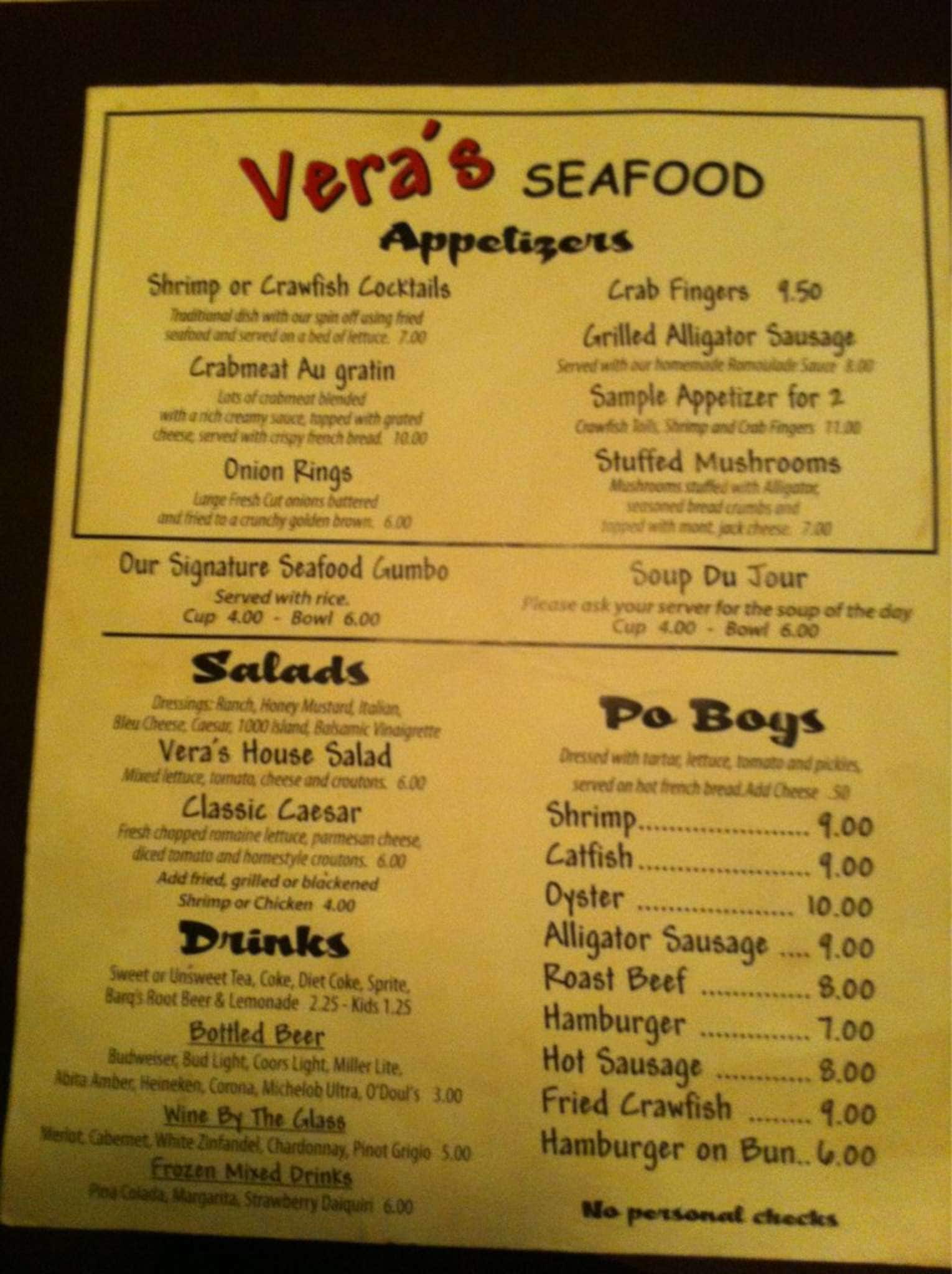 Menu At Veras Seafood Steakhouse Slidell 2330