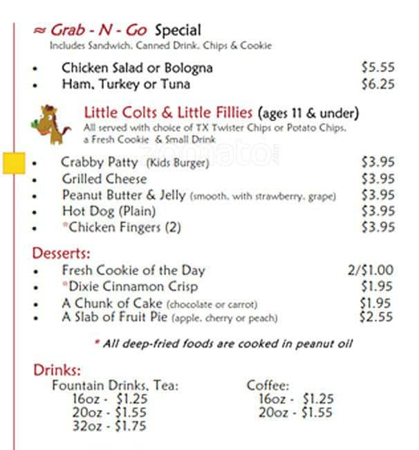 Menu At The Dixie Cafe And Quick Stop Lexington