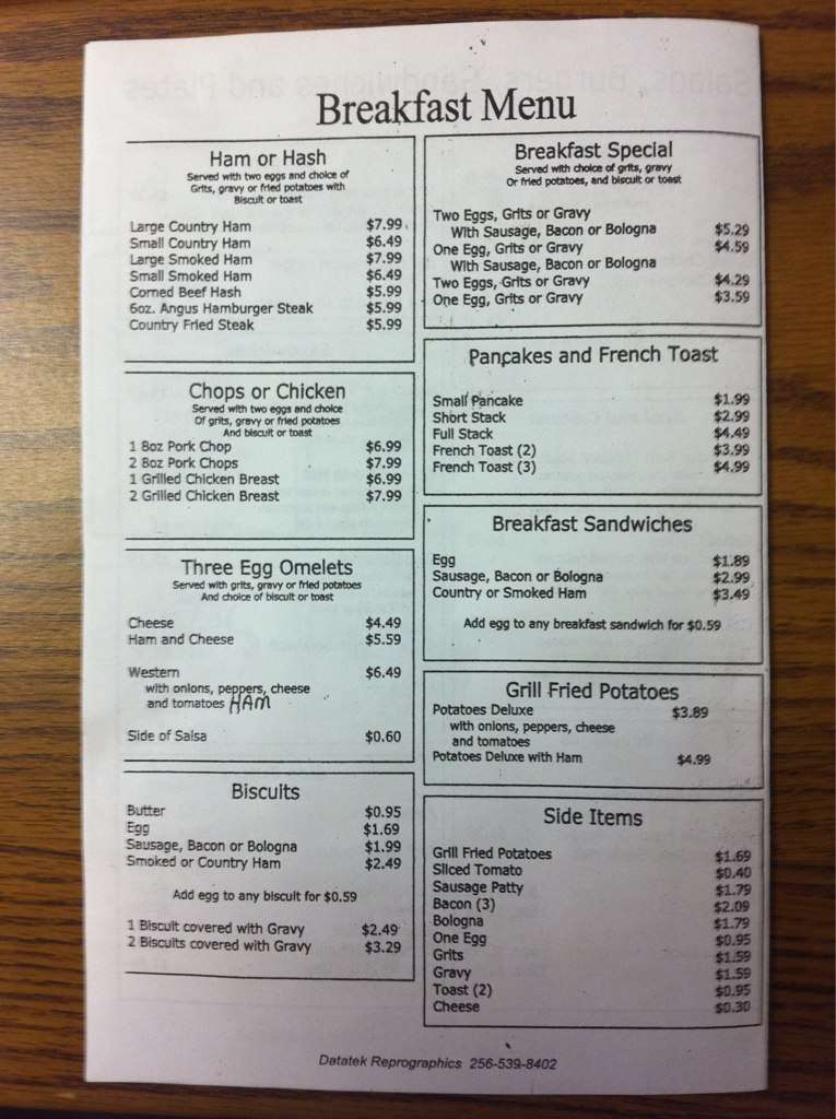 Menu at Meridian Street Cafe, Huntsville, Bailey Cove Rd SE Suite D3