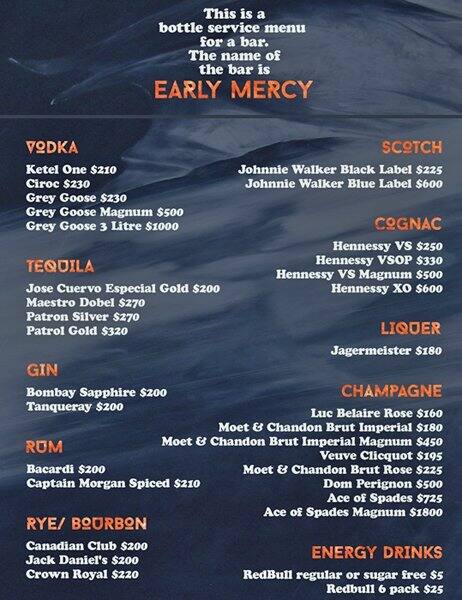 Menu de Early Mercy