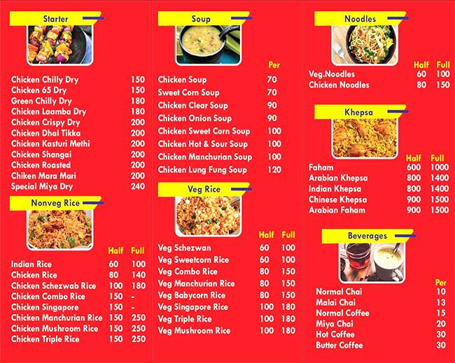 Menu Of Miya Kitchen, Mohammad Ali Road, Mumbai