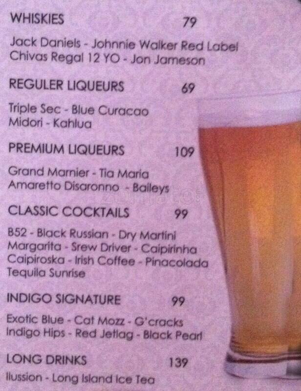 Menu at Indigo Resto & Bar, Tangerang, Aston Hotel Cengkareng