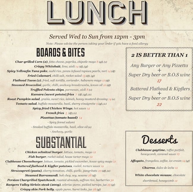 Clubhouse Menu, Menu for Clubhouse, Zetland, Sydney - Urbanspoon/Zomato