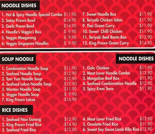 Menu at My Noodle Rules fast food, Wellard