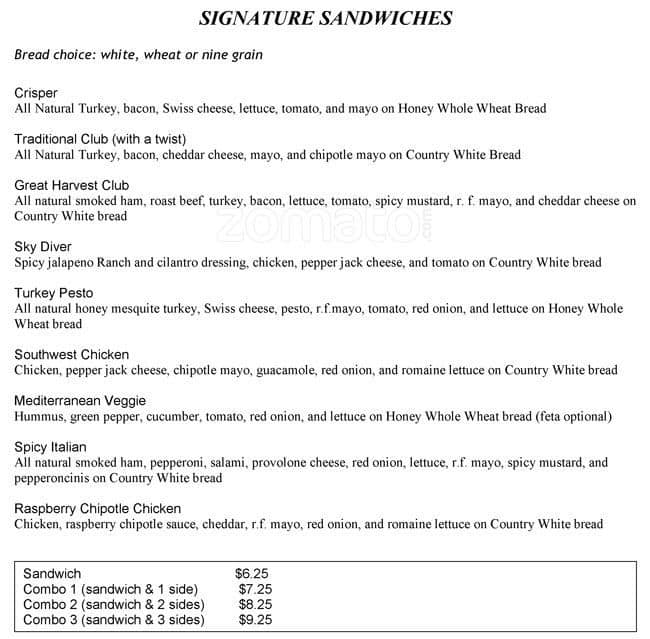 Great Harvest Bread Co. Menu, Menu for Great Harvest Bread Co., The