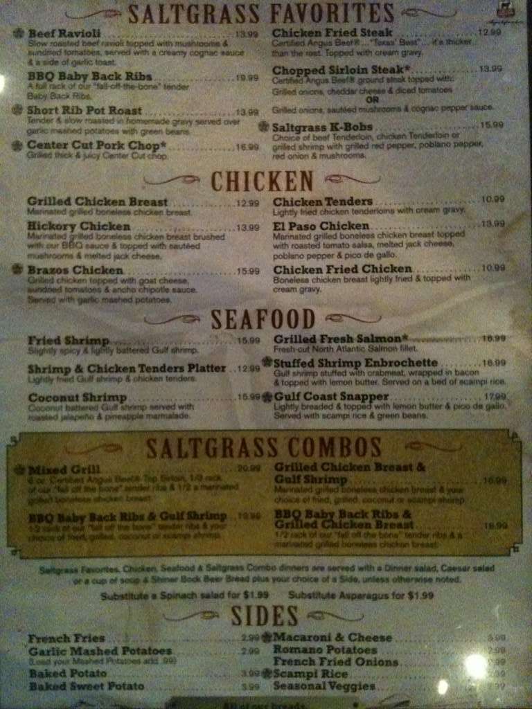 Menu at Saltgrass Steak House steakhouse, Colorado Springs, Jamboree Dr