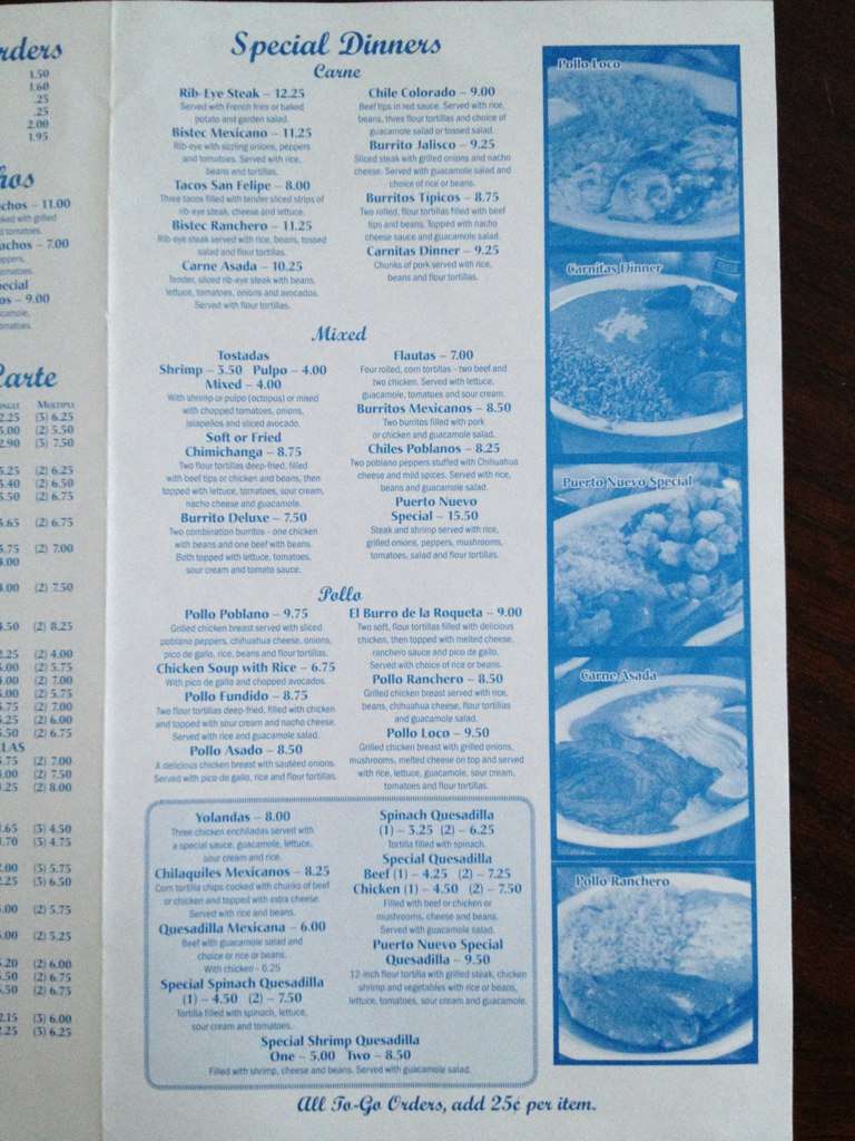 Menu at Puerto Nuevo Mexican & Seafood Restaurant, Banner Elk