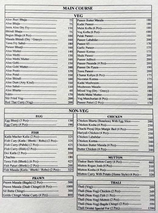 Drishti Restaurant menu
