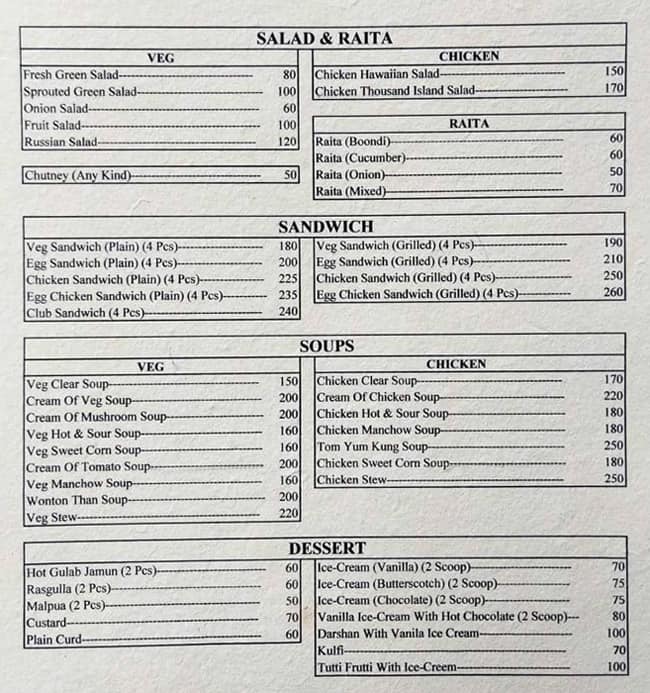 Drishti Restaurant menu