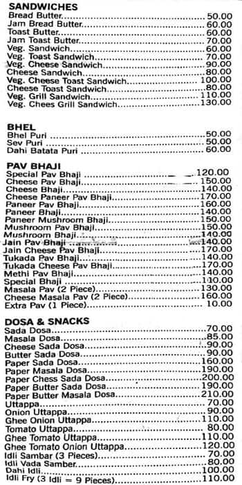 Amruta snacks menu