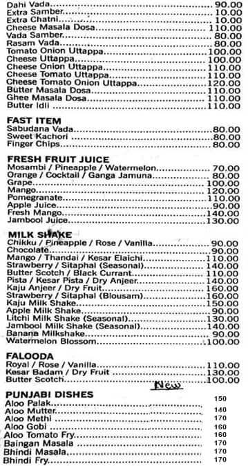 Amruta snacks menu