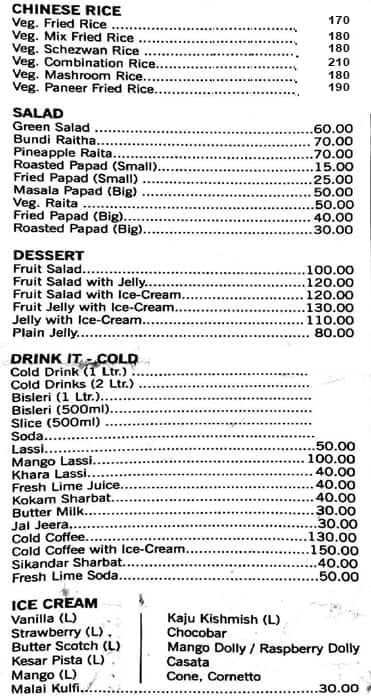 Amruta snacks menu