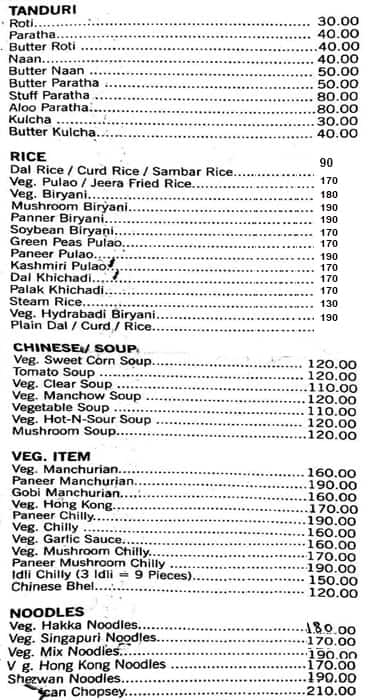 Amruta snacks menu