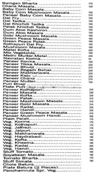Amruta snacks menu