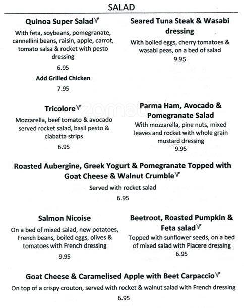 Piacere Cafe menu