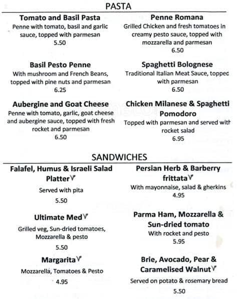 Piacere Cafe menu