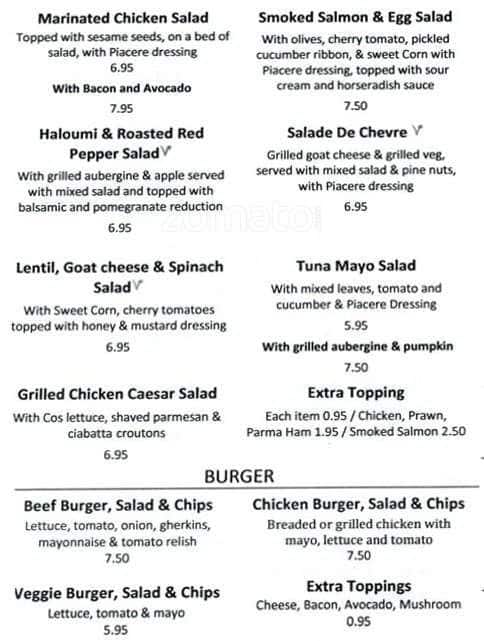 Piacere Cafe menu