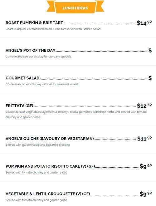 Menu at Angels Cafe, Glen Osmond