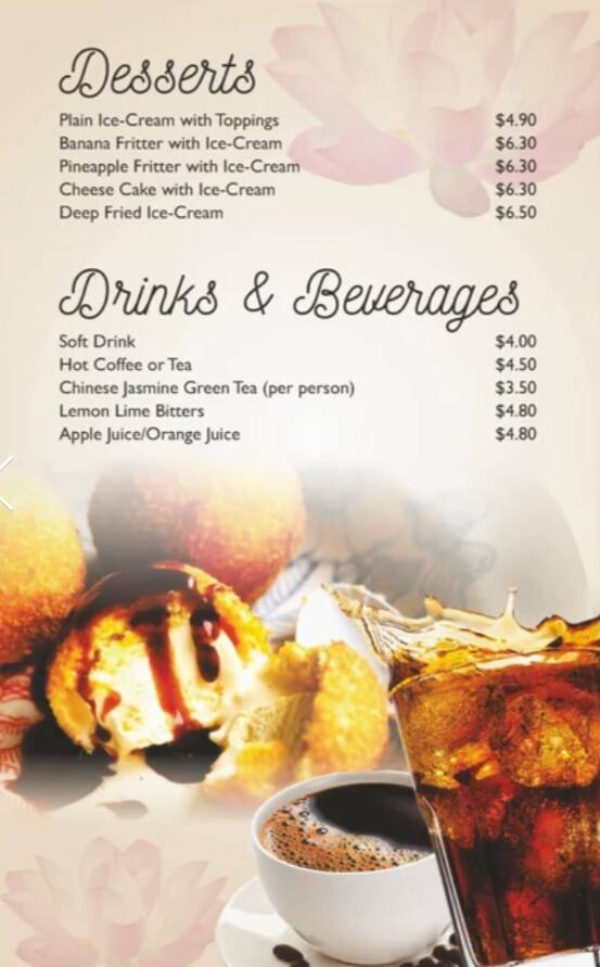 Menu at Lotus Room restaurant, Enoggera, 340 Wardell St