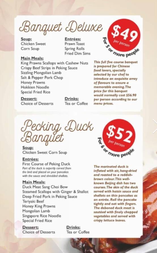 Menu at Lotus Room restaurant, Enoggera, 340 Wardell St