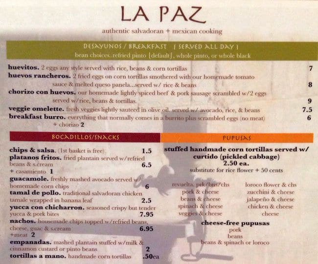 La Paz Restaurant Pupuseria Menu Urbanspoon/Zomato