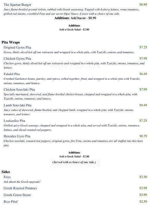 Menu At Opa! Greek Taverna Restaurant, Rowlett