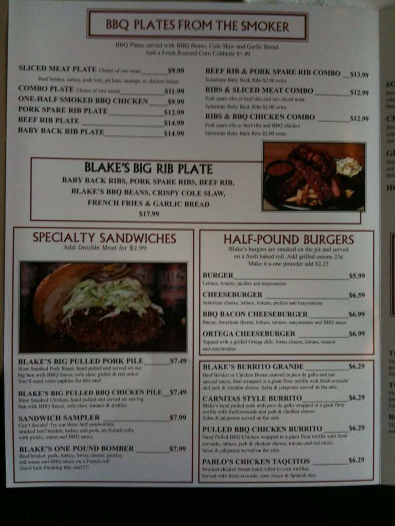 Blake's Place Menu, Menu for Blake's Place, Anaheim, Orange County