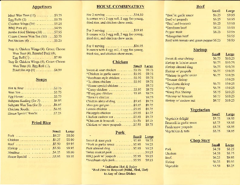 Bill's Garden Chinese Gourmet Menu - Urbanspoon/Zomato