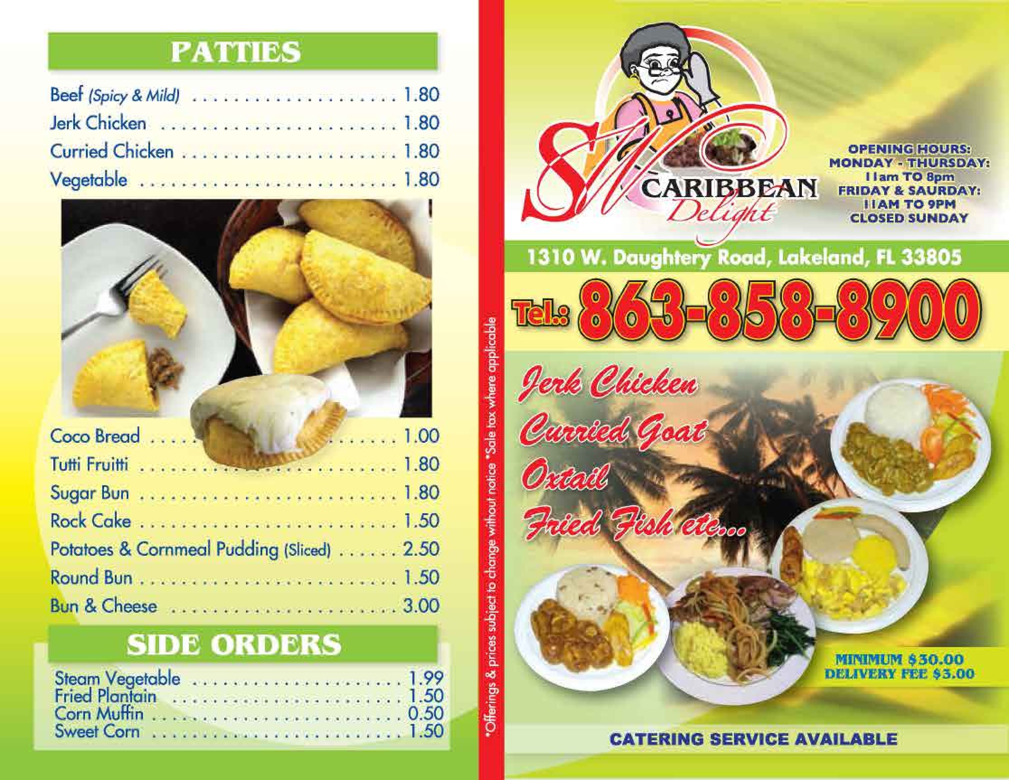Menu at SW Caribbean Delights restaurant, Lakeland