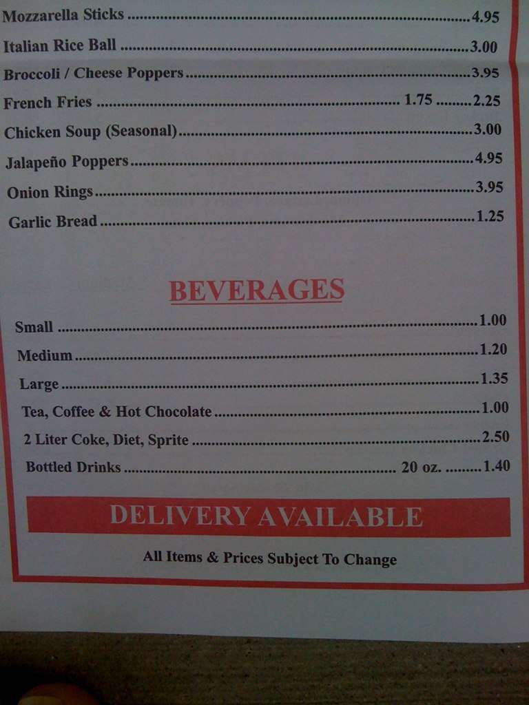 Menu at Espresso Pizza restaurant, Fitchburg