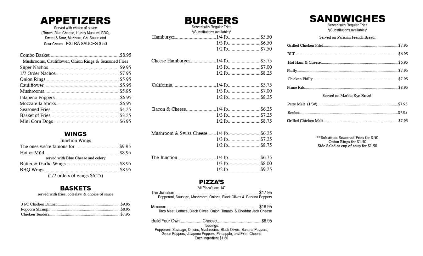 Junction Bar & Grill Menu, Menu for Junction Bar & Grill, Cook, Cook