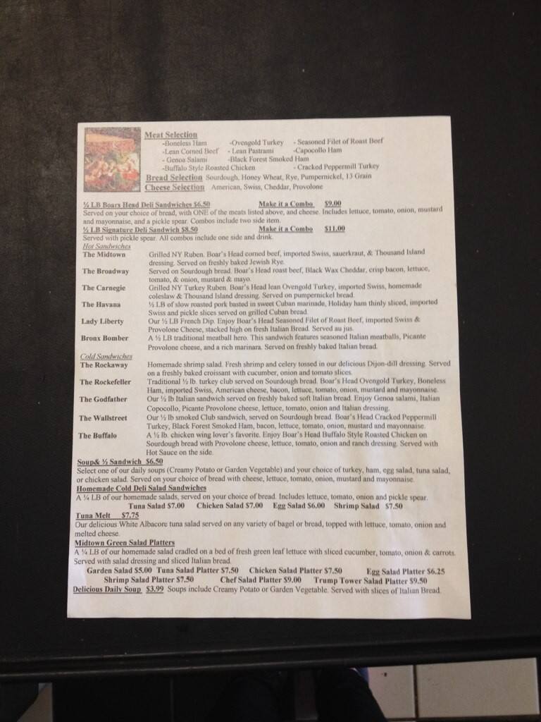 Menu at Midtown Deli restaurant, Savannah