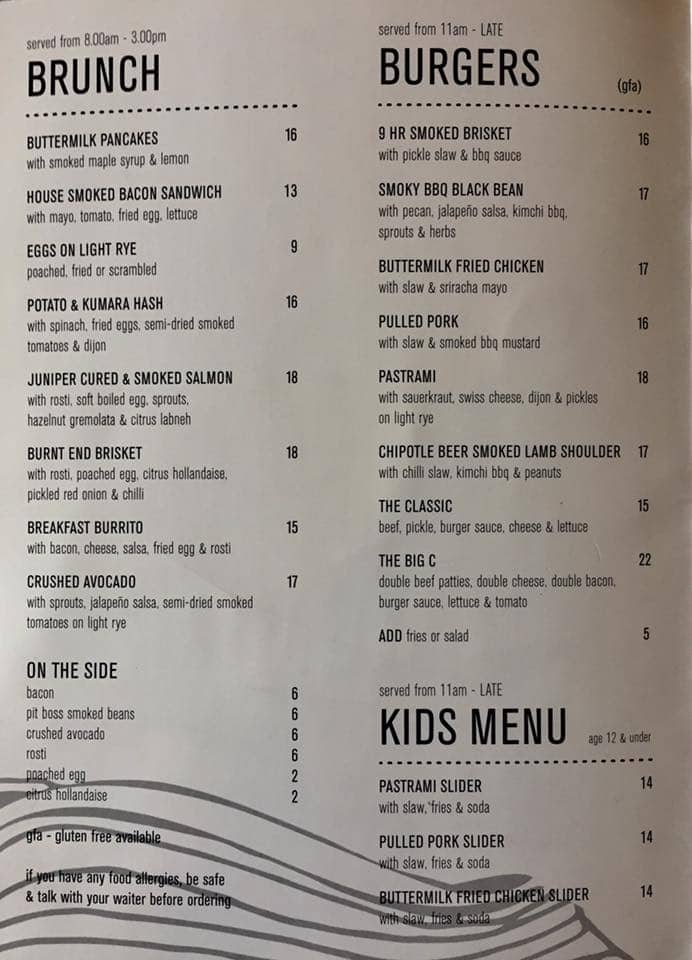 Menu at Salt & Wood Collective cafe, Waikanae