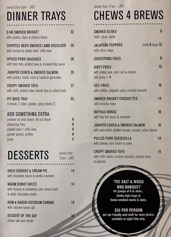 Menu at Salt & Wood Collective cafe, Waikanae