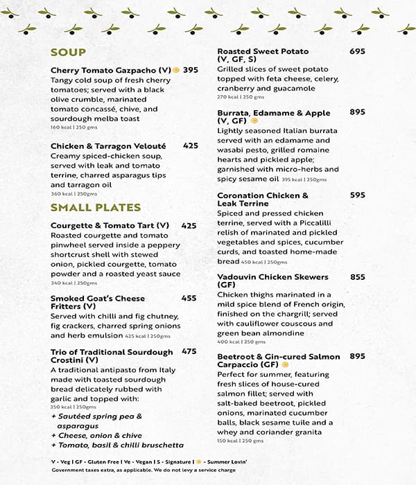 Menu of Olive Cafe & Bar, Sector 26, Chandigarh
