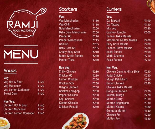 Menu of Ramji Food Factory, Marathahalli, Bangalore