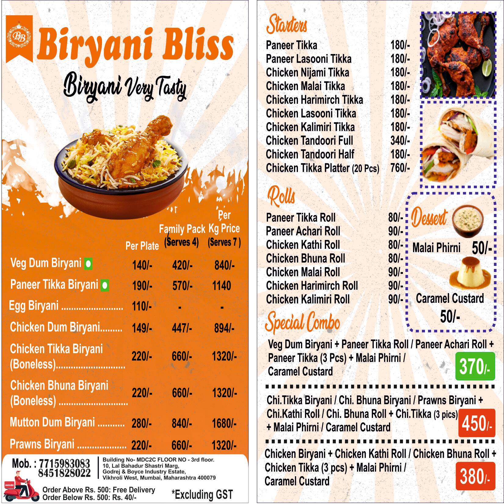 Menu of Biryani Bliss, Vikhroli, Mumbai