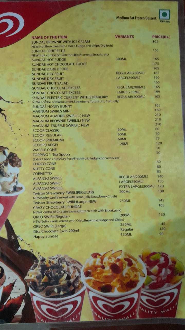 Menu at Kwality Wall’s Frozen Dessert and Ice Cream Shop, Kolkata, 24