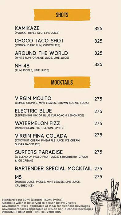 The Bar menu