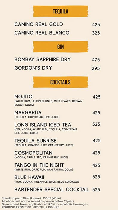The Bar menu