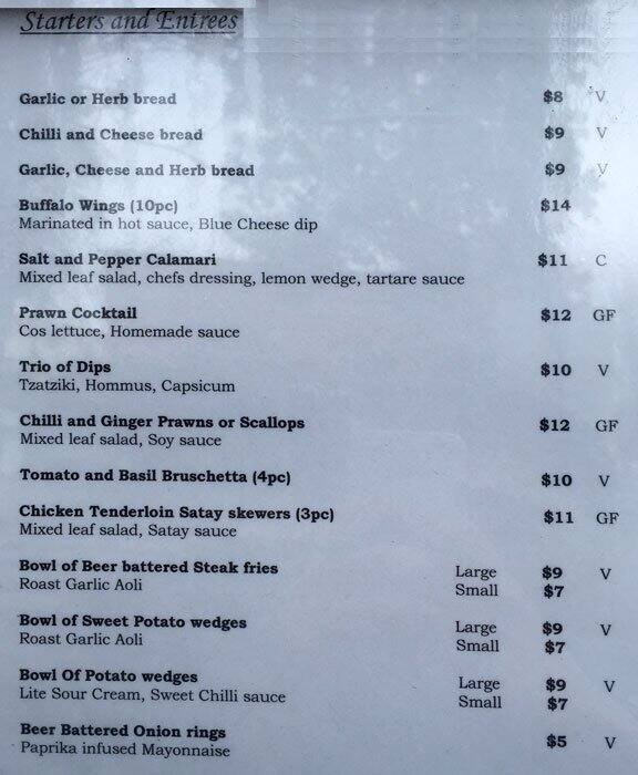 Rose of Australia Hotel Menu, Menu for Rose of Australia Hotel