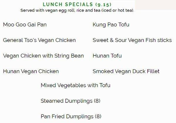 Pepper Tree Veggie Cuisine menu