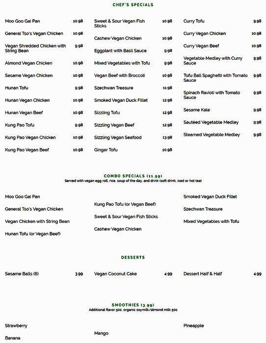 Pepper Tree Veggie Cuisine menu