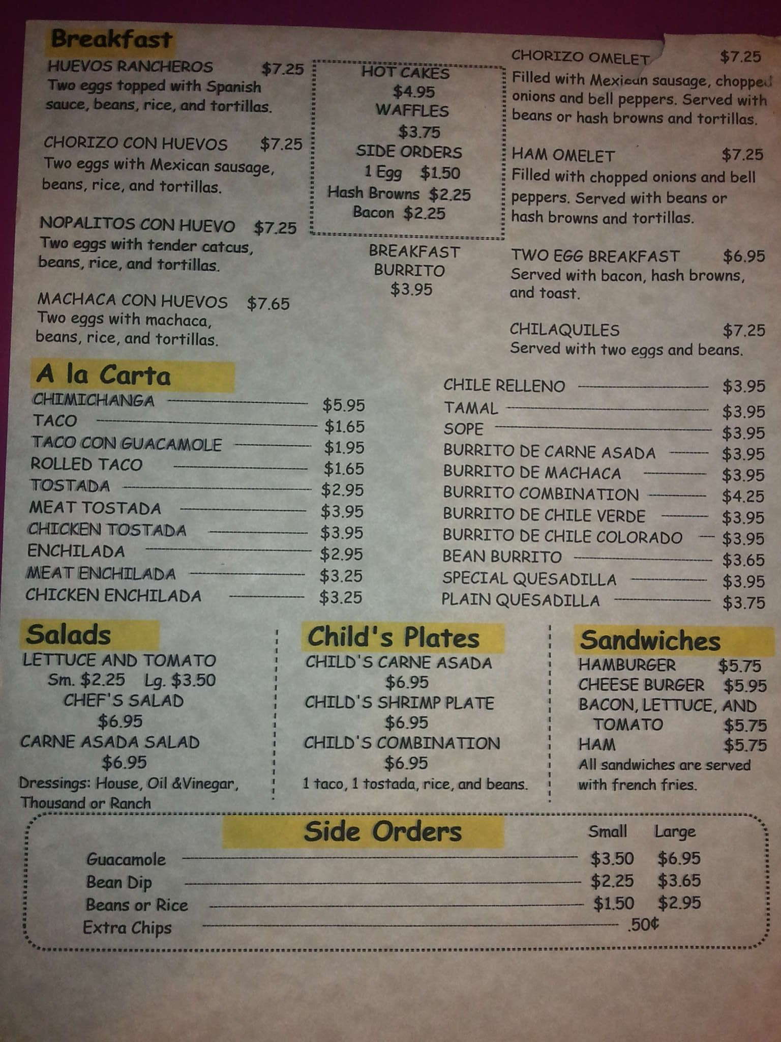 Celia's Restaurant Menu, Menu for Celia's Restaurant, El Centro, El